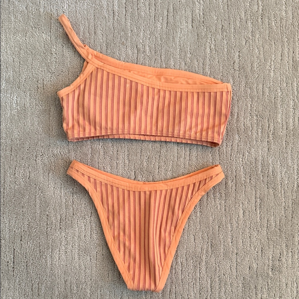 l*space Orange Ribbed One-Shoulder Bikini Set - Picture 3 of 6